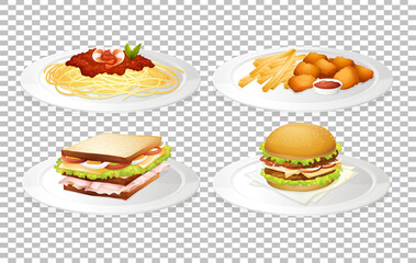 Set of food on transparent background