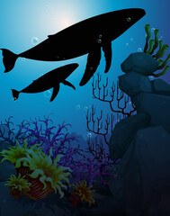 Fototapeta premium Humpback whale in nature scene silhouette