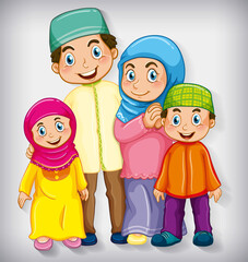 Muslim family member on cartoon character colour gradient background