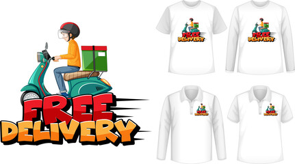 Set of different types of shirts with free delivery logo screen on shirts