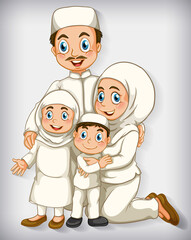 Muslim family member on cartoon character colour gradient background