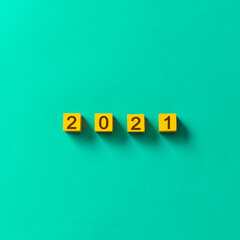 2021 blocks on color background. Branding iron-like character.  カラー背景上の2021のブロック。焼印のような字