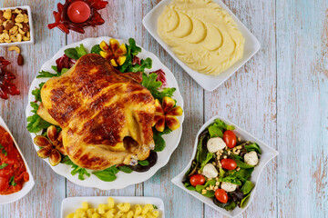 Festive dinner table for celebrate with family holiday.