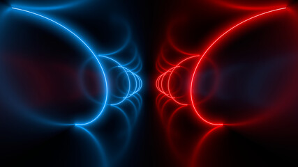 Sci Fy neon lamps in a dark tunnel. Reflections on the floor and walls. 3d rendering image.