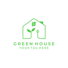 green house line art logo illustration design, eco house illustration design