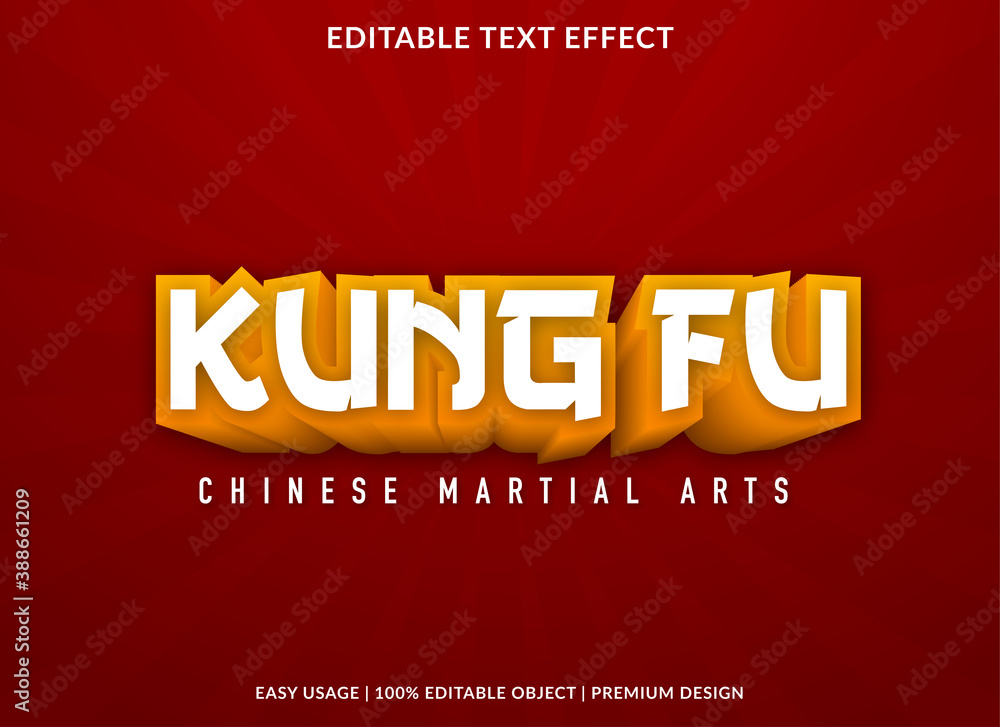 Poster kung fu text effect template with 3d bold style use for business logo and brand