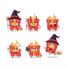 Halloween expression emoticons with cartoon character of red christmas gift