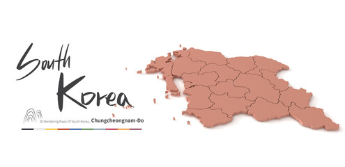 chungcheongnam-do map. 3d rendering map of south korea provinces.