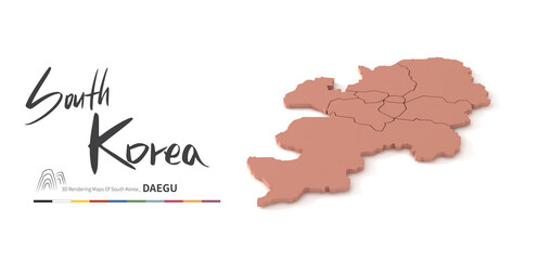 daegu map. 3d rendering map of south korea provinces.