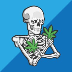 vector of skull with marijuana cannabis. 