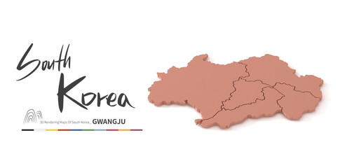 gwangju map. 3d rendering map of south korea provinces.