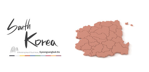 gyeongsangbuk-do map. 3d rendering map of south korea provinces.
