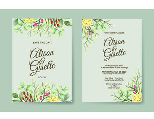 Wedding invitation template with rose flower set
