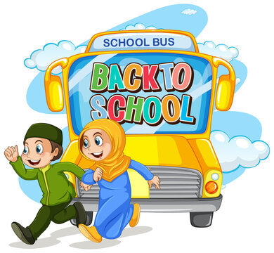 Back to school with muslim student character