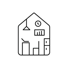 Work at home ,Home office thin line icon illustration vector design ,Working on laptop at home ,Business graph on tv , Eps 10 