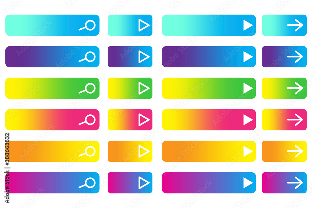 Poster set of multicolored rectangular buttons. vector icons for the internet. click strips on the site. st