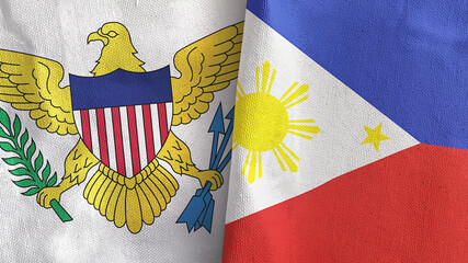 Philippines and Virgin Islands United States two flags cloth 3D rendering