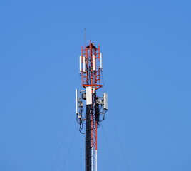 Telecommunication tower of 4G and 5G cellular. Macro Base Station. 5G radio network...