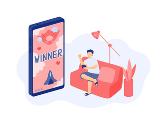 Social distancing stay at home, Miniature tiny people gaming online, Smartphone e-sport game application concept Poster or social banner design illustration on white background with copy space vector