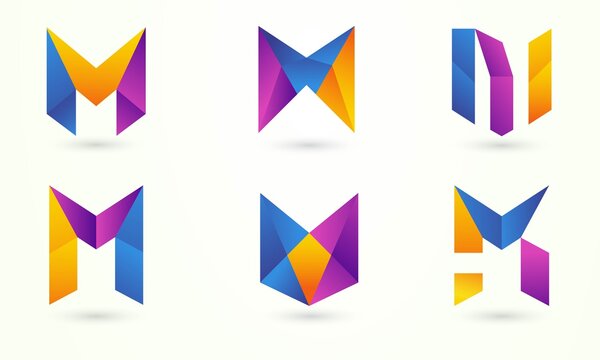 Set Letter m colorful logo design, 3d initial letter m logo template suitable for company name and business brand identity, vector illustrations