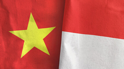 Indonesia and Vietnam two flags textile cloth 3D rendering