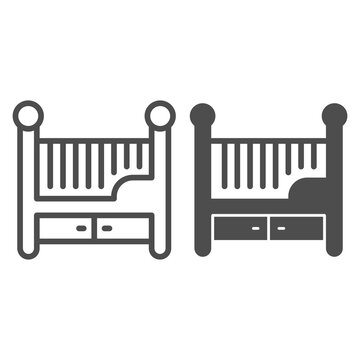 recommend clip art: Children bed line and solid icon, Furniture concept, Baby crib sign on white background, Baby cradle icon in outline style for mobile concept and web design. Vector graphics.