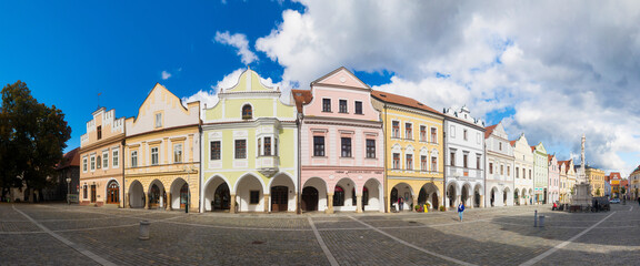 Obraz premium Downtown in Trebon. This is a historical town in South Bohemian Region. Czech Republic. Trebon city is famous tourist destination with many landmarks and lakes around.