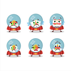 Snowball with gift cartoon character with sad expression