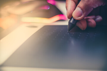 Concept of a digital signature and working business  on a tablet in the modern world.