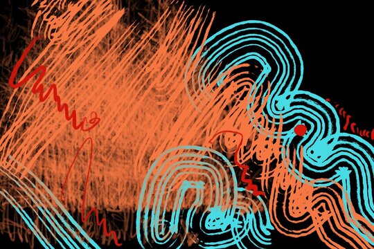 Abstract unique balck background artistic scribble paint and ethereal space glitter modern art painting