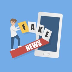 fake news in social media,Men do not receive fake news from mobile phones,Vector illustration.