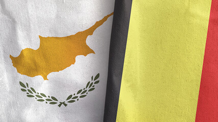 Belgium and Cyprus two flags textile cloth 3D rendering