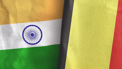 Belgium and India two flags textile cloth 3D rendering