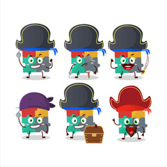 Cartoon character of puzzle with various pirates emoticons