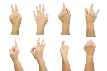 set of Female hand with fingers on a white background.