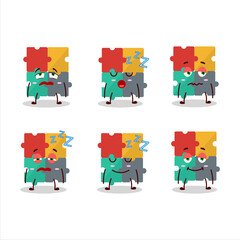 Naklejka premium Cartoon character of puzzle with sleepy expression