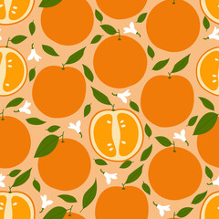 Fresh Orange,slices. Seamless Vector Pattern. 