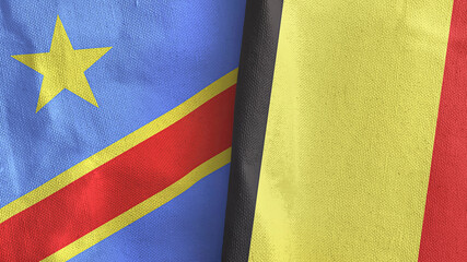 Belgium and Congo Democratic Republic two flags textile cloth 3D rendering