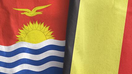 Belgium and Kiribati two flags textile cloth 3D rendering