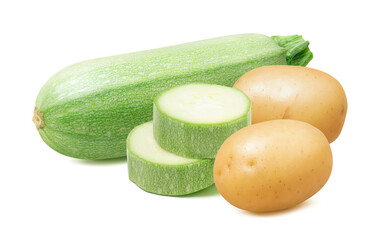 Green squash and potato isolated on white background