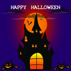 halloween background with pumpkin and bats