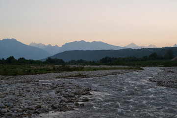 landscape in the mountains, the river in the mountains, mountain stream