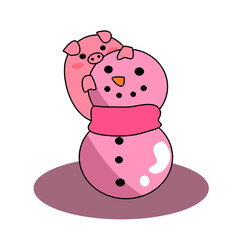 Pig with snowman