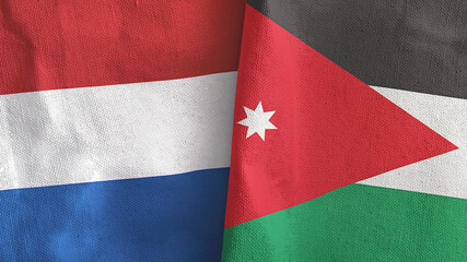 Jordan and Netherlands two flags textile cloth 3D rendering