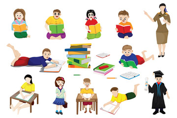 isolated children cartoon shape reading the book vector design