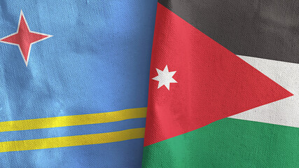 Jordan and Aruba two flags textile cloth 3D rendering