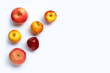 Fresh apples on white background. Top view