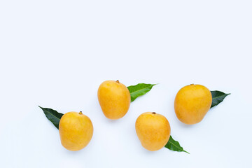 Tropical fruit, Mango on white background. Top view