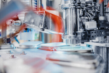 Factory engineer man operating machine control panel in dairy milk production plant