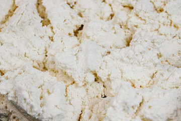White curd cottage cheese texture, dairy production top view